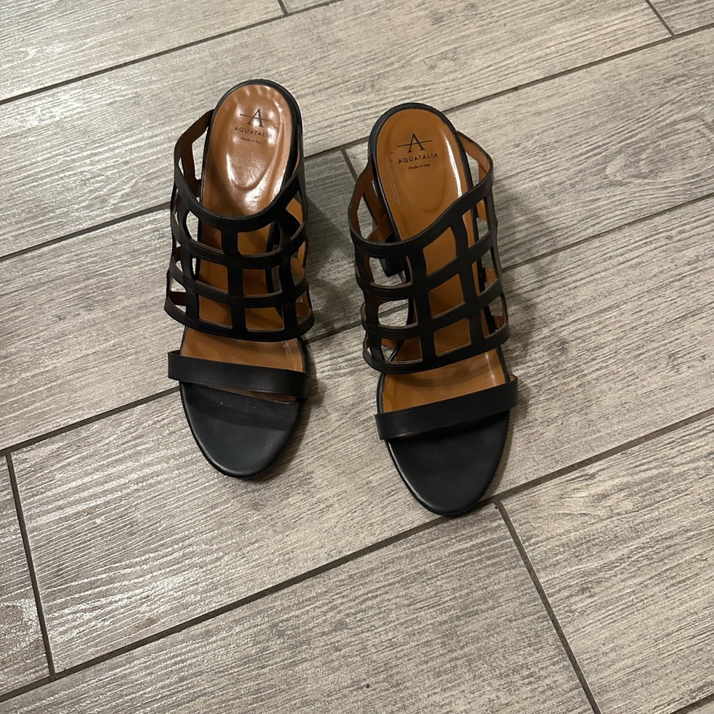 Aquatalia Black Strappy Mules